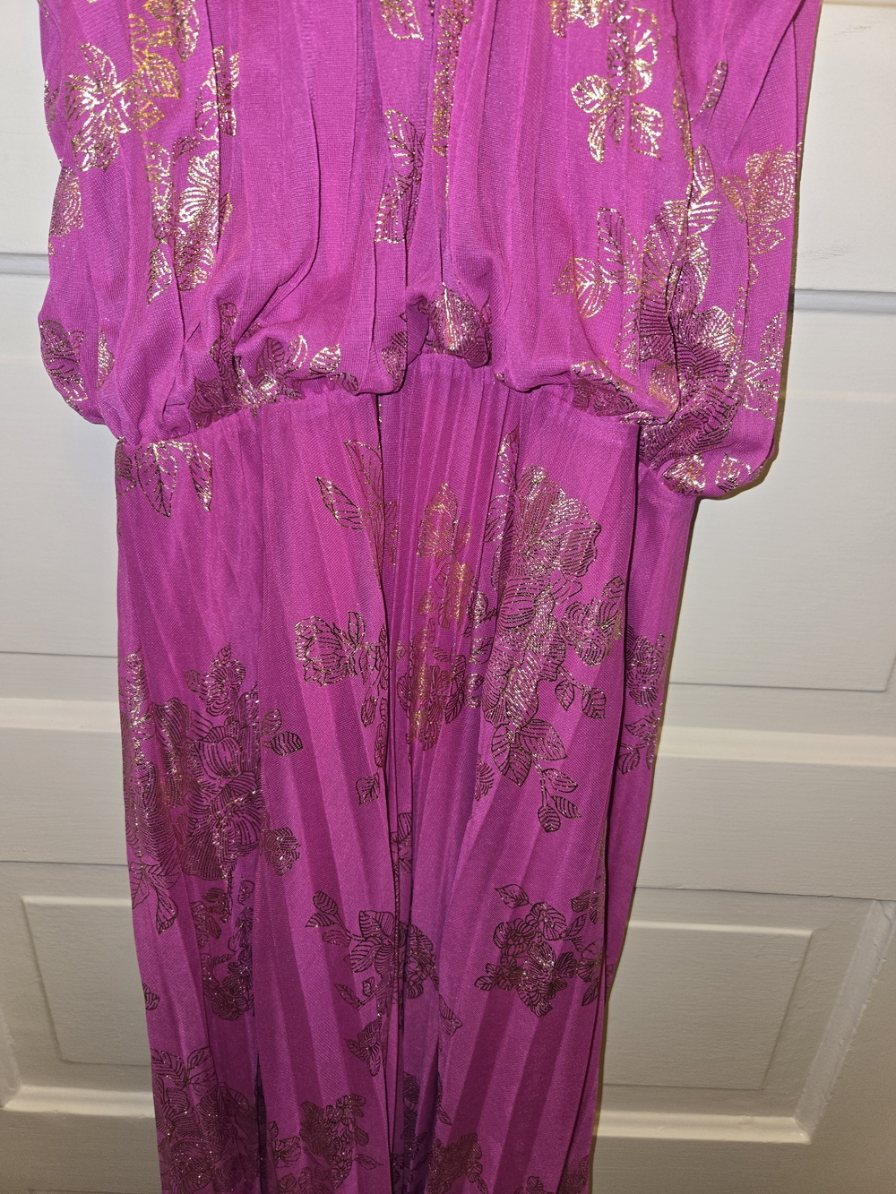 Magenta Halter Dress with Gold Foil Accents - Picture 3 of 7